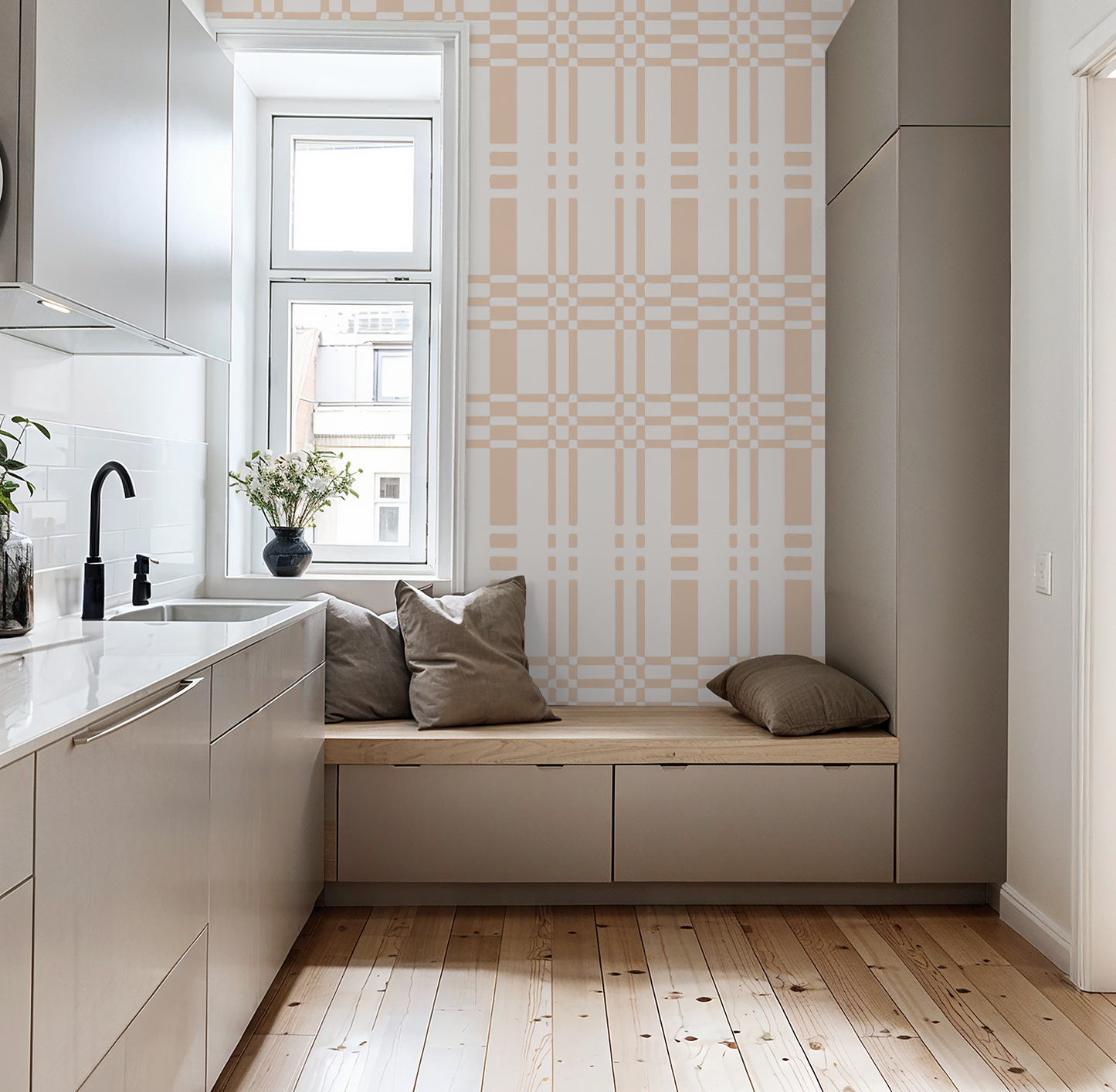 Linen Weave Peach Wallpaper