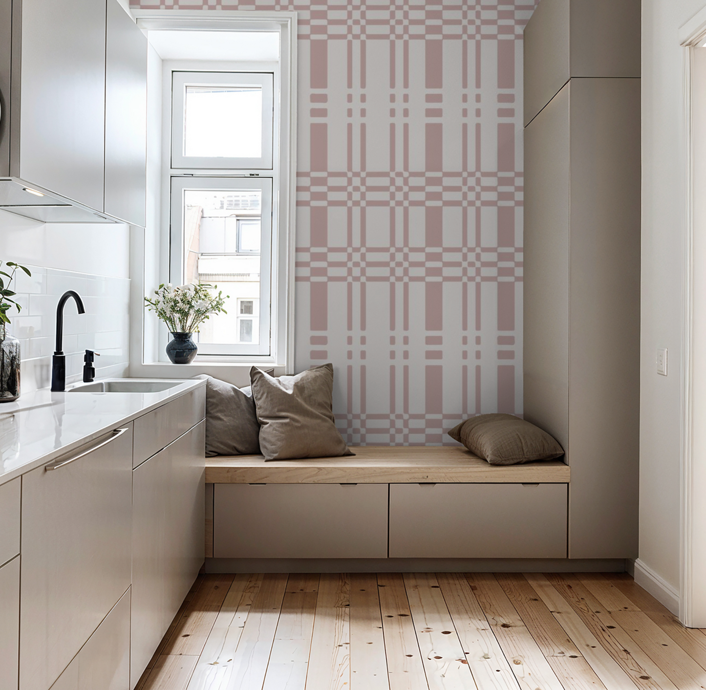 Linen Weave Mauve Wallpaper