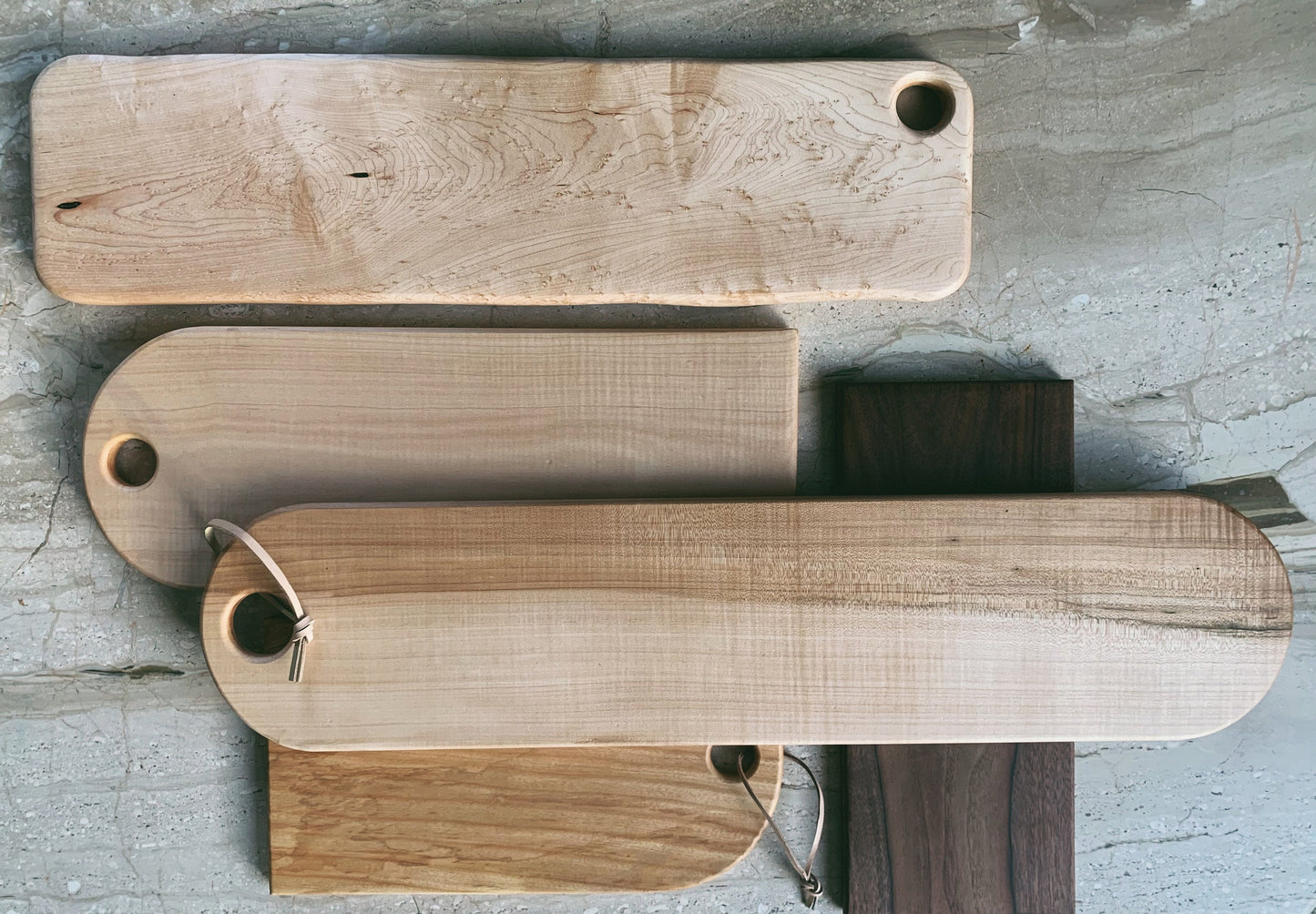 Birdseye Maple Serving Board | Minimal | Leather Tie