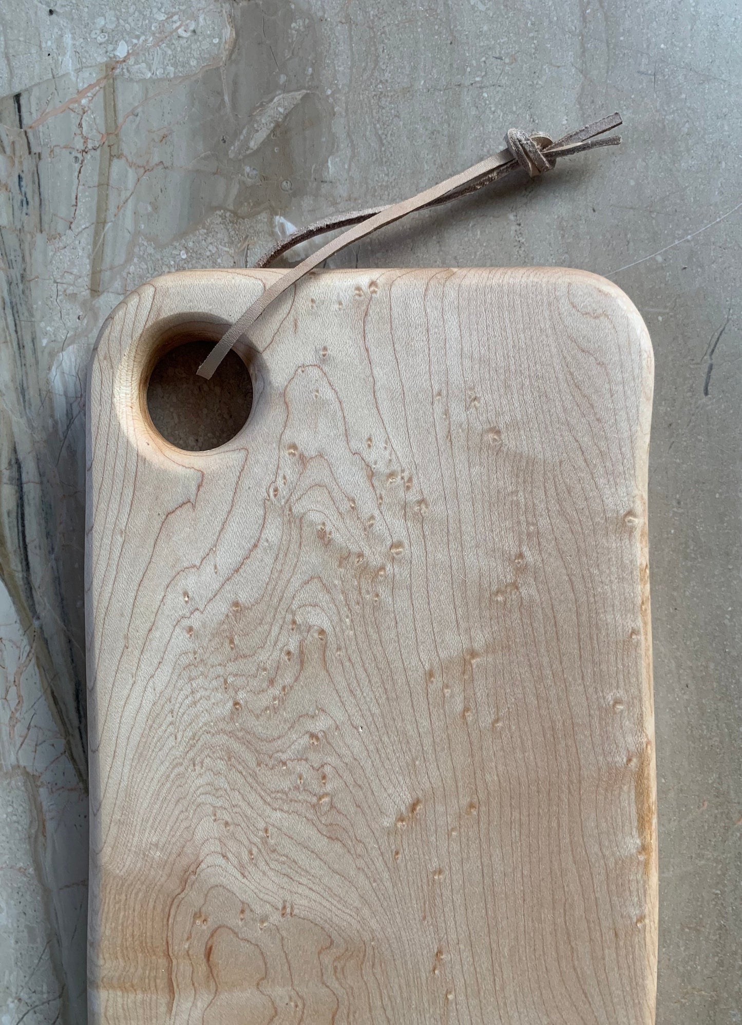 Birdseye Maple Serving Board | Minimal | Leather Tie