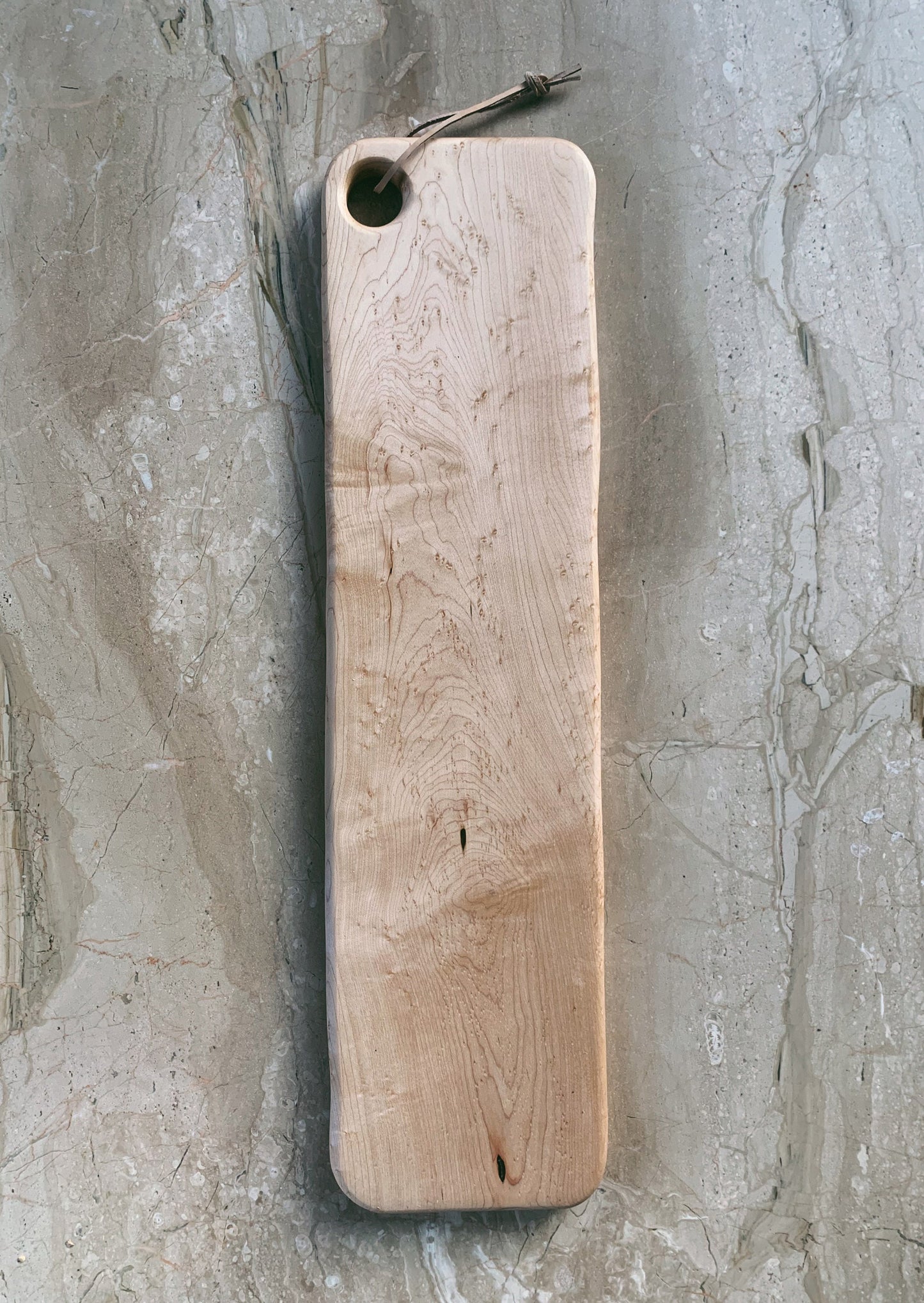 Birdseye Maple Serving Board | Minimal | Leather Tie
