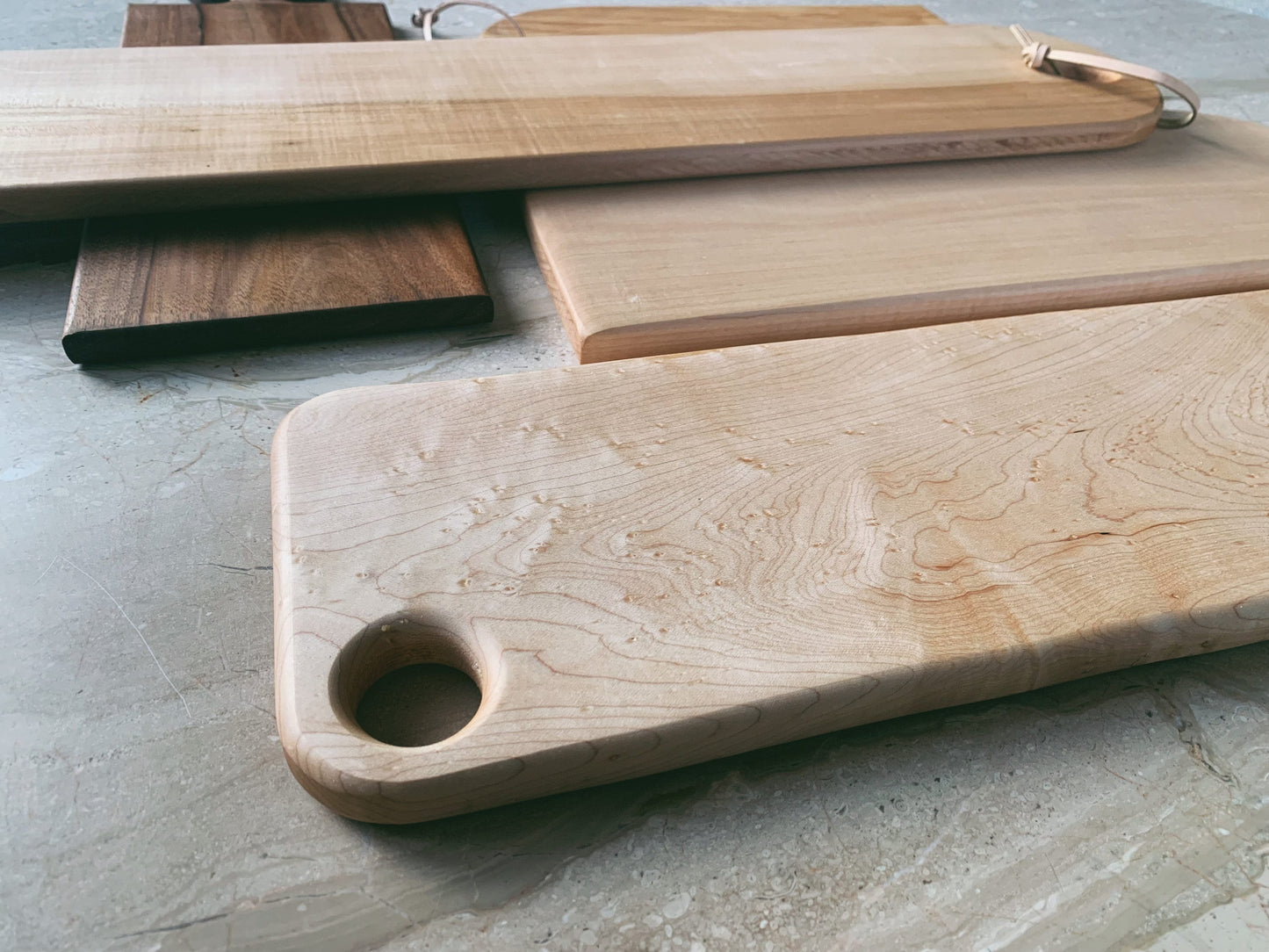 Birdseye Maple Serving Board | Minimal | Leather Tie