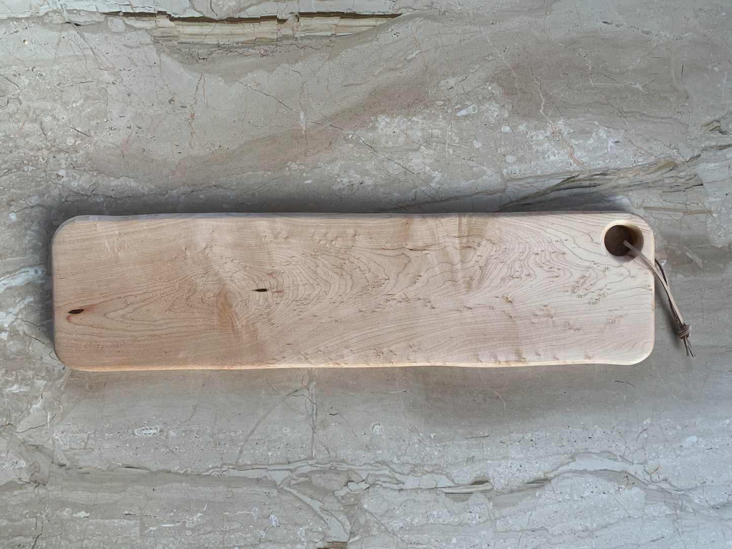 Birdseye Maple Serving Board | Minimal | Leather Tie